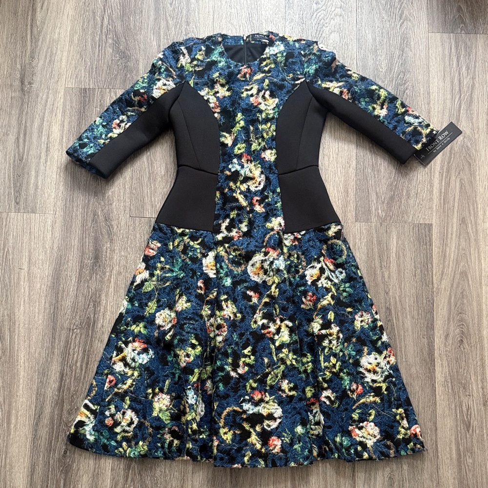 Floral Patterned Dress with Black Accents - Picture 1 of 6